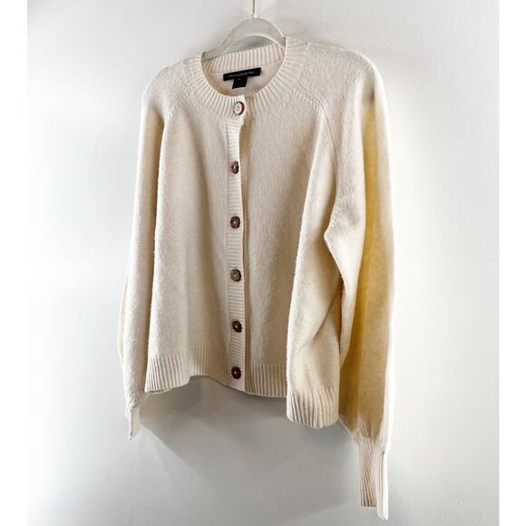 French Connection Kezia Puff Sleeve Button Front Cardigan Sweater White Medium - Picture 5 of 7